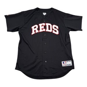 Vtg 90's Cincinnati Reds Large Black Batting Jersey Team Issue White Majestic